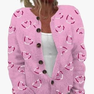Pink Heart Patterned Women's Sweater